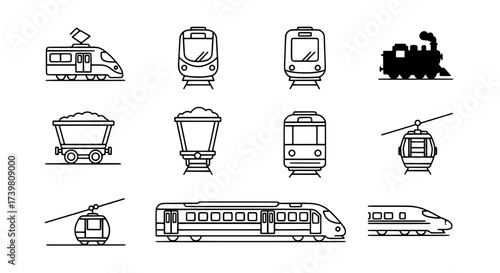 Collection of Train and Transport Icons for Modern Design Projects
