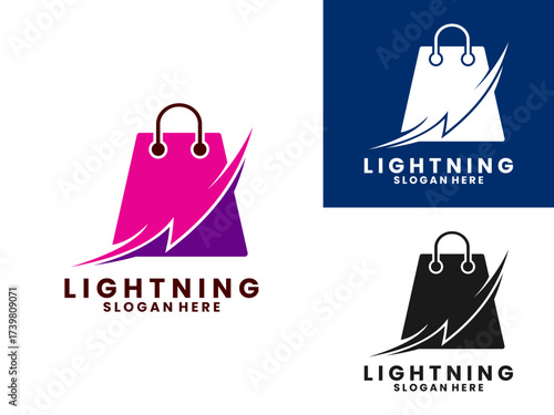 lightning with shopping bag logo design vector template. Fast shop logo design vector