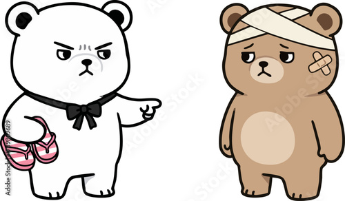 Cute Bears Show Conflict and Injury Emotionally