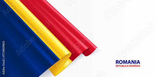 Romania flag. Romania national flag, waving on white background. National flag background design.