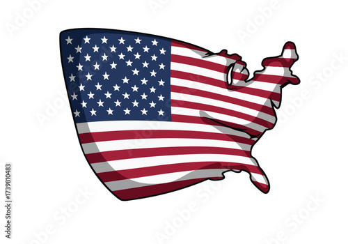 Dynamic USA map blended with American flag symbolizes national pride and patriotism, perfect for patriotic themes and national holidays.