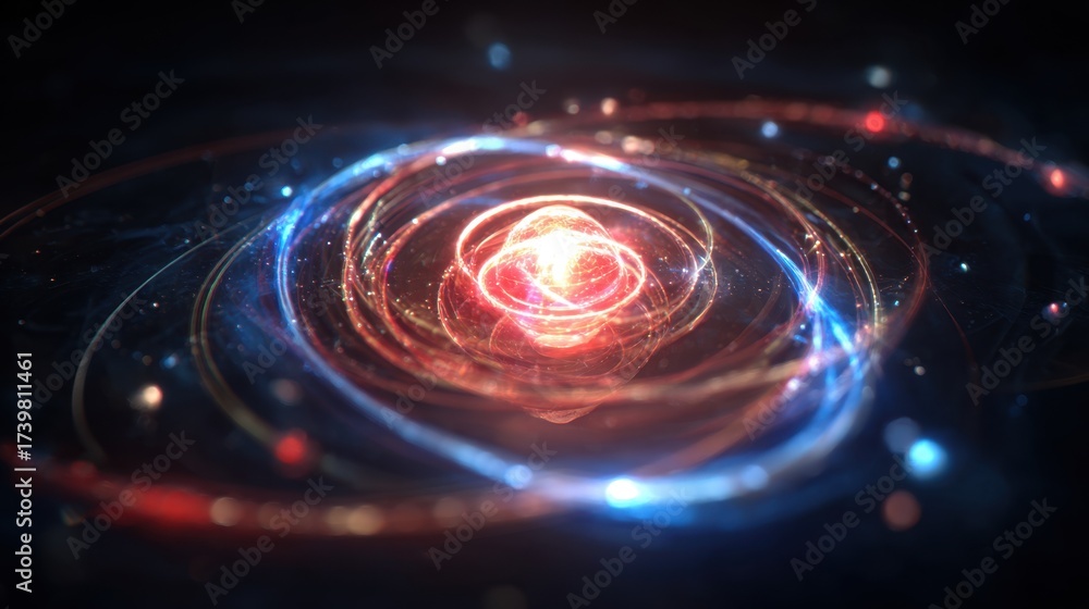 Obraz premium Abstract Representation of Energy and Light in a Colorful Cosmic Environment with Swirling Particles and Radiant Flares