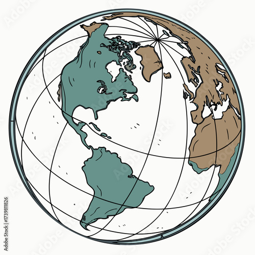 Illustration of the earth with visible continents and grid lines