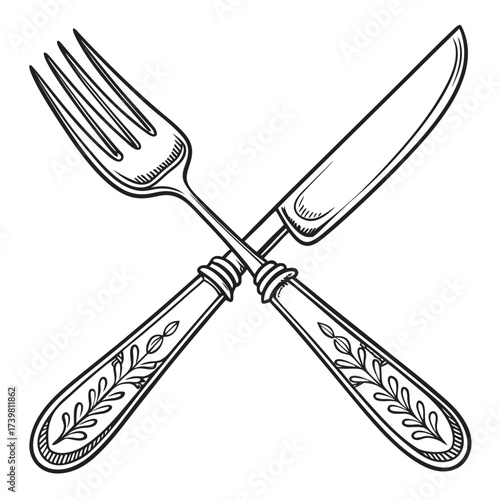 Vintage fork and knife crossed illustration