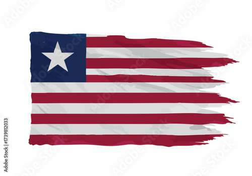 Distressed Liberian flag waving with faded edges symbolizing resilience and national pride on a clean white background