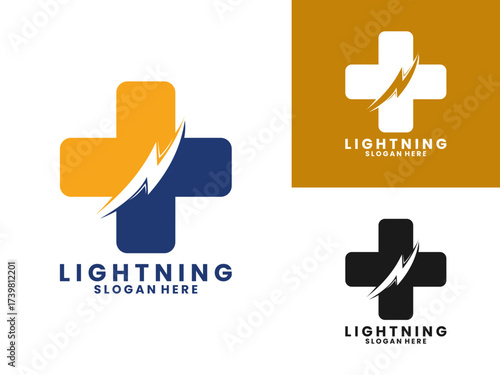 lightning with health combination logo design vector template. Medical Faster treatment logo design