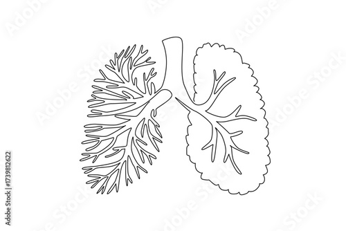 Single one line drawing dry branches with many twigs without leaves forming lungs. Differences in air quality affect the lungs. Breathing. Tree Concept. Continuous line design graphic illustration