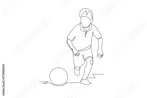 Boy playing ball. Children playing concept one-line drawing