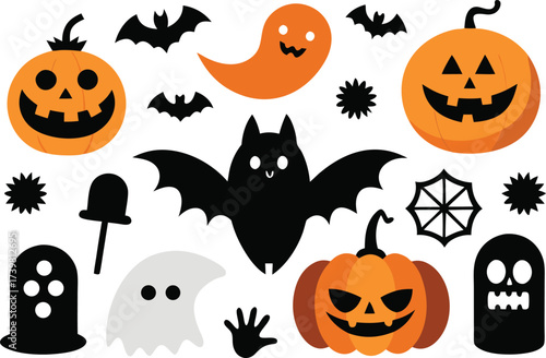 Spooky halloween vector graphics collection jack o lanterns ghosts bats and spiders festive art