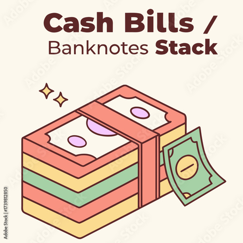 Isometric stack of cash bills or banknotes