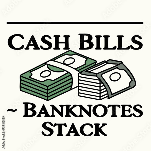Black and white stack of cash bills or banknotes