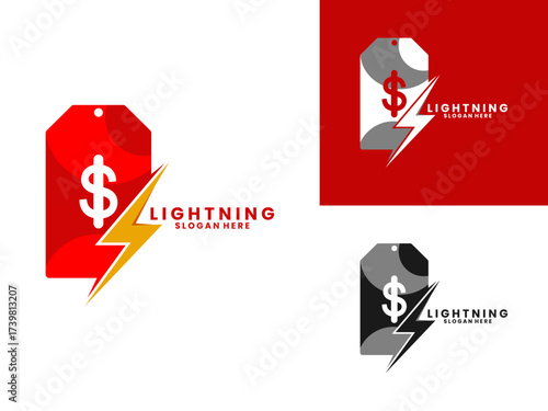 lightning combination with price label design vector template. Lightning tag logo design icon