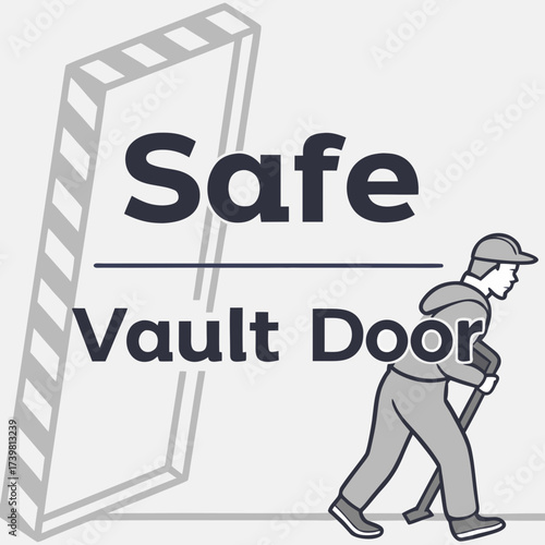 Illustration of a safe vault door with a man carrying it on his shoulder