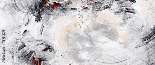 Wide grey background. Abstract painting texture. Modern light dynamic pattern...