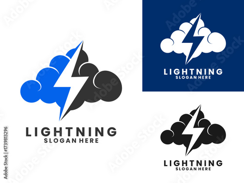 lightning combination with cloud logo design vector template. Thunderbolt logo design icon