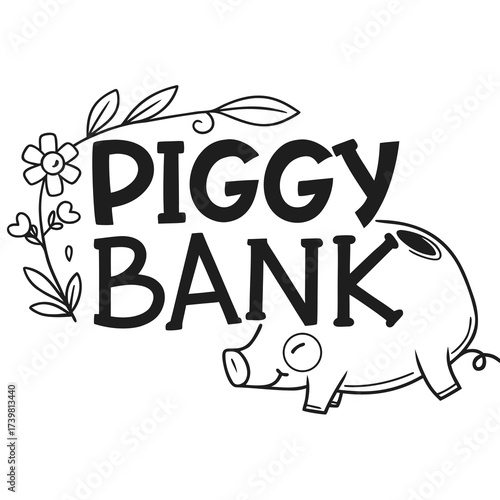 Piggy bank illustration with floral design