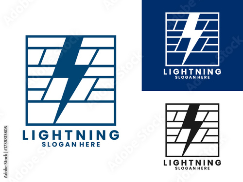 lightning panel with square logo design vector template