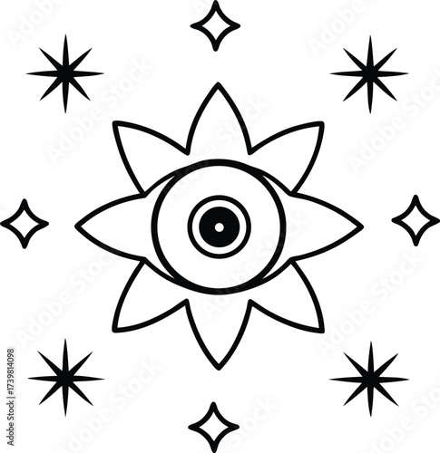 cosmic eye mandala surrounded by stars coloring 