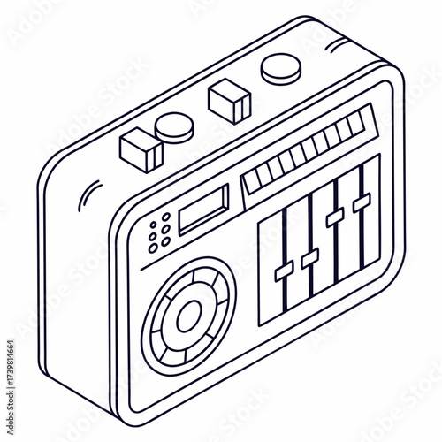 Isometric radio receiver with various controls