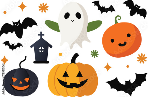 Halloween collection vector illustration scalable eps icons pumpkins ghosts bats spooky fun