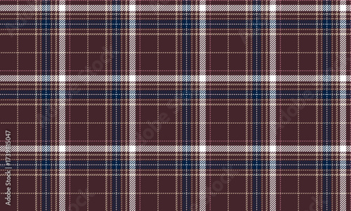 Seamless plaid patterns in reddish brown, blue, white, and beige are perfect for designing clothes, skirts, and pants. Classic style that blends well with contemporary fashion.