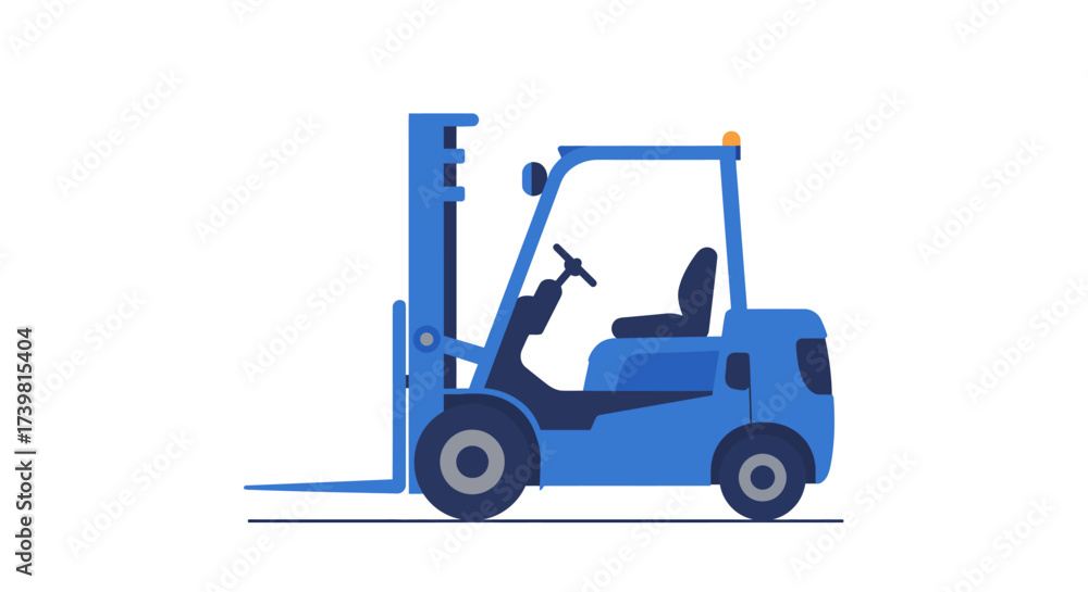 Naklejka premium Blue Forklift Truck Illustration with Visible Forks and Seat.