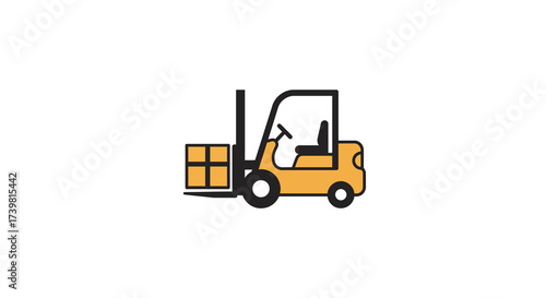 Stylized Yellow Forklift Truck with Box Illustration.