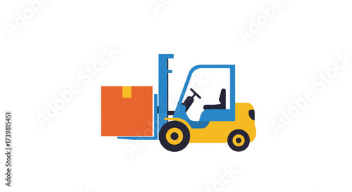 Stylized Forklift Truck Lifting a Box Illustration.