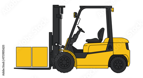 Yellow Forklift Truck Lifting Two Boxes Illustration.
