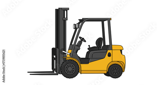 Yellow and Gray Forklift Truck Illustration with Black Outline.