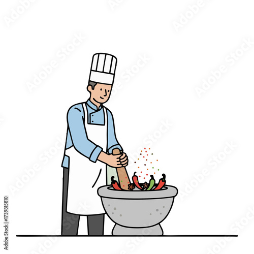  grinding chili and spices in mortar and pestles