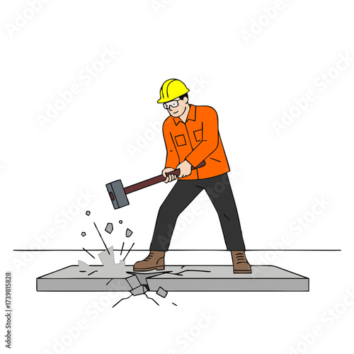 hammering concrete with sledgehammer