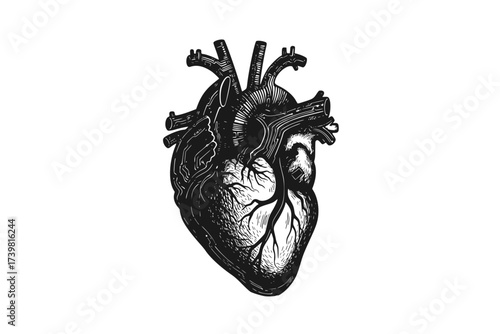 Vector Blackwork: Human Heart Integrated with Circuitry	