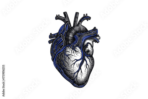 Vector Blackwork: Human Heart Integrated with Circuitry	
