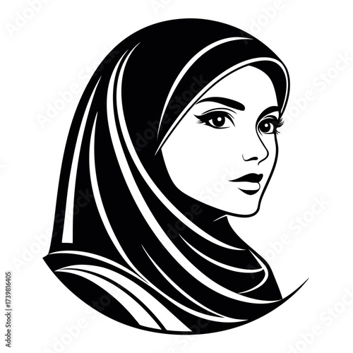 Muslim woman with hijab silhouette vector illustration,Black colour solid white background (1).eps