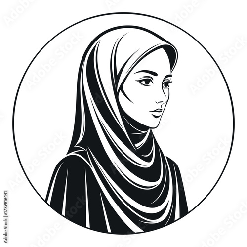 Muslim woman with hijab silhouette vector illustration,Black colour solid white background (2).eps