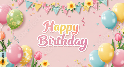 happy birthday card with colorful balloons