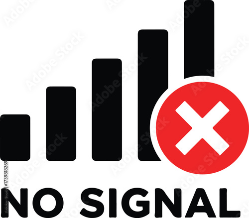 Poor wireless network signal bars icon with a red cross and "NO SIGNAL" text vector eps illustration

