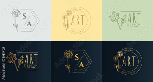 line style elegant floral logo set template for corporate branding