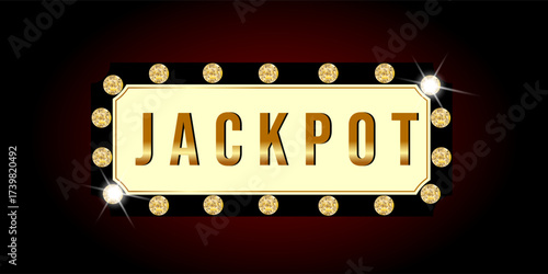 The jackpot template. Bright background with golden text, diamonds and rays of light.  A poster for a lottery or casino. A design element for gambling