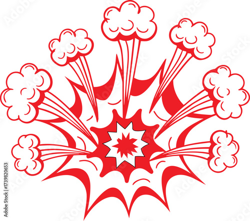 Red Comic Explosion Vector – Cartoon Boom Effect Illustration