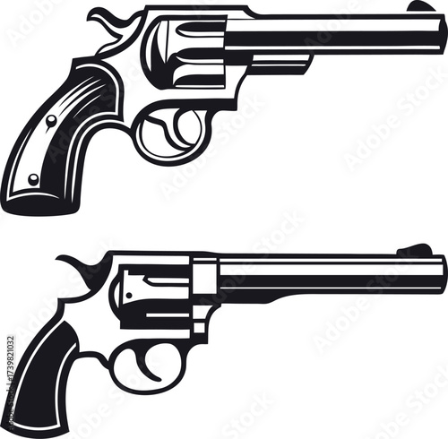 Vintage Revolver Gun Vector Illustration Classic Western Cowboy Pistol Retro Handgun Graphic Old Style Firearm Wild West Revolver Retro Pistol  Logo T-Shirt Sticker Emblem Badge Poster Gothic Biker 