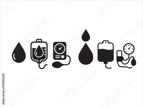 Set of outline icons related to blood. Linear icon collection. Editable stroke. Vector illustration