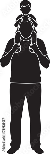 Father carrying child silhouette isolated