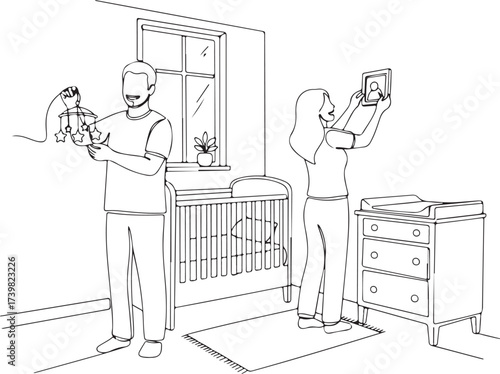 Parents taking photos of their baby at home