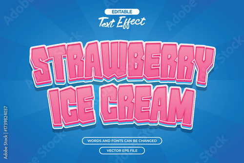 Strawberry ice cream editable text effect wwith cartoon text style