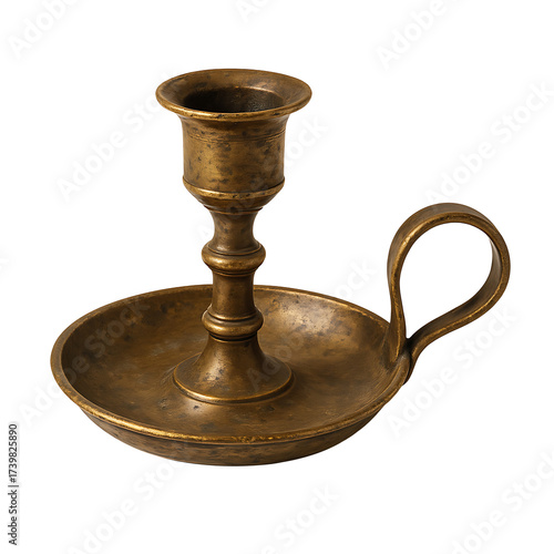 Vintage brass candle holder isolated on transparent background
