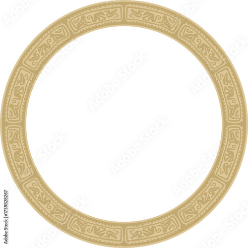 Vector round golden border ornament. Native American tribes framework, circle.