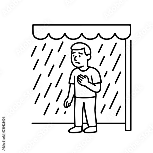 Vector line icon man standing under a canopy in a downpour on a white background
Vector line icon on a white background