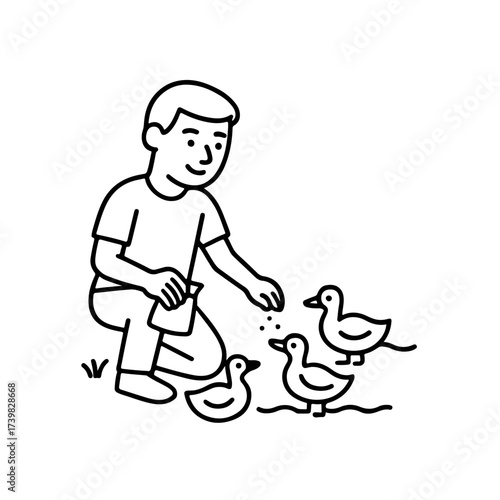 Vector line icon man feeding ducks on a white background
Vector line icon on a white background